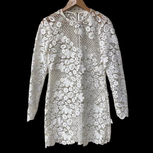 Self-Portrait Dresses & Skirts - Self-Portrait 3D Flower White Lace Long Sleeve Mini Dress Size 8